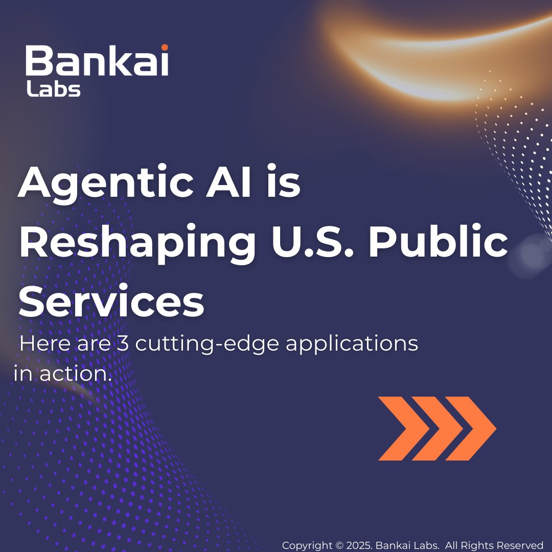 Bankailabs_'s tweet photo. Agentic artificial intelligence is already reshaping public services in the U.S. 
From disaster planning to healthcare and taxes, AI agents are working behind the scenes—retrieving, reasoning, and acting autonomously.

#agenticai #publicsectorai #bankailabs #llmsinaction https://t.co/pTVCcpfYwt