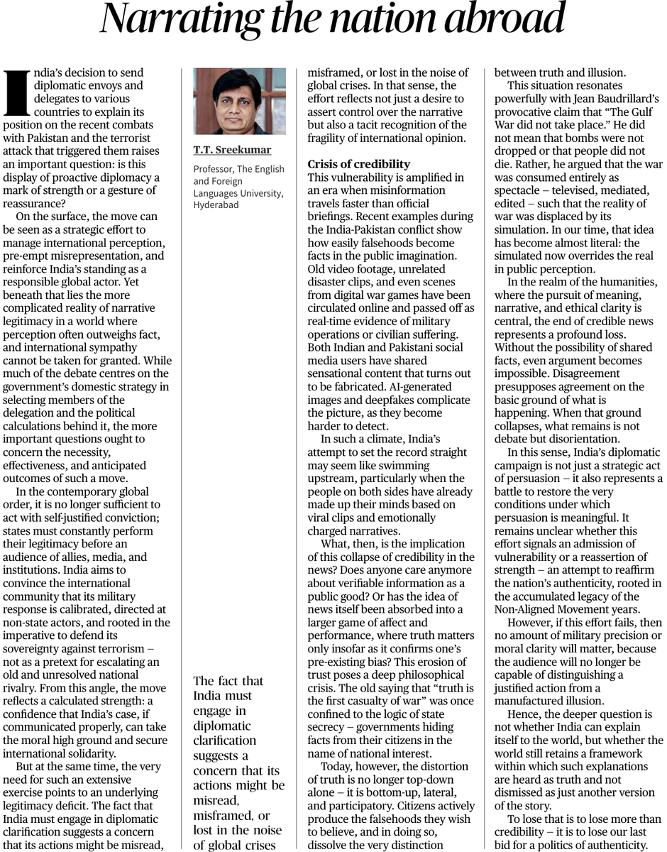 D_U_Teachers's tweet photo. T. T. Sreekumar (#ELFU, #Hyderabad)
The Hindu, 22/05/2025 https://t.co/jb2j6MfaeU