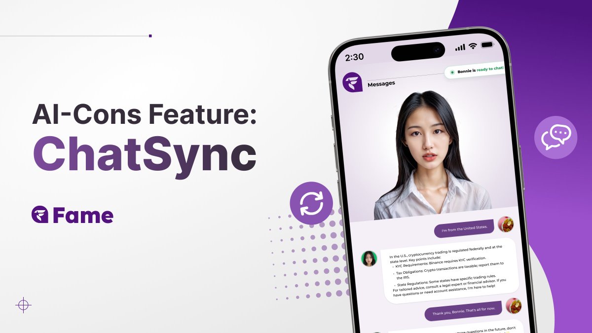 AI-CONs Live Support Feature: ChatSync 💬

Once all AI-CONs from #FameAI are launched, keep track of all your conversations with them seamlessly with status update feature!