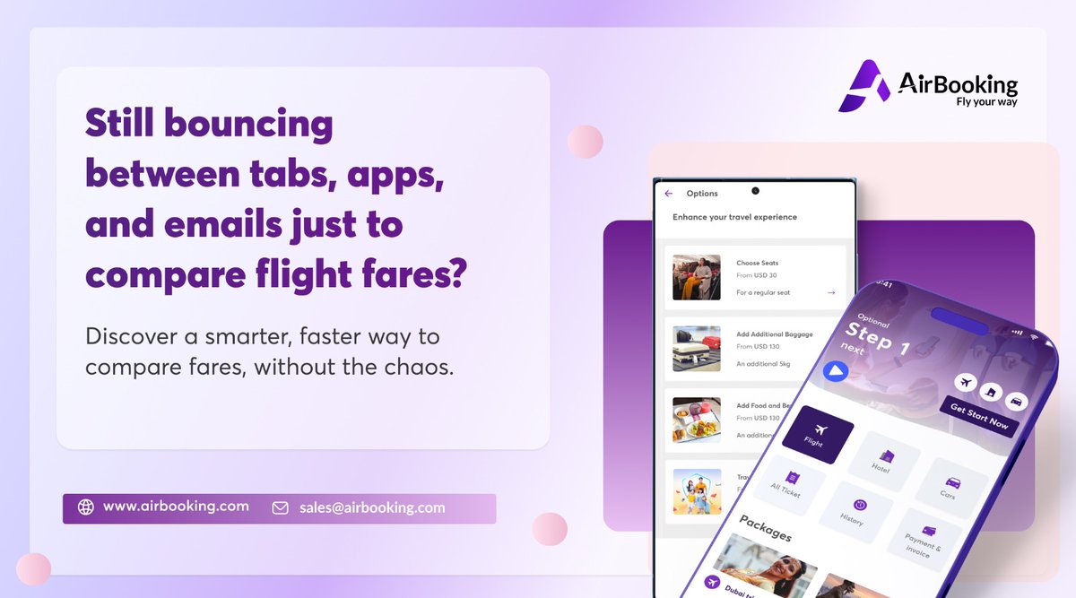 AirBookingUAE's tweet photo. Tired of opening 6 tabs just to compare fares? 

AirBooking gives you a unified view across GDS, NDC &amp; LCC—no toggling, just savings.

Smarter bookings start here.

📩 sales@airbooking.com

#AirBooking #SmartTravel #FareComparison #TravelTech #GDS #NDC #LCC #BookSmarter https://t.co/OOUpprL2xx
