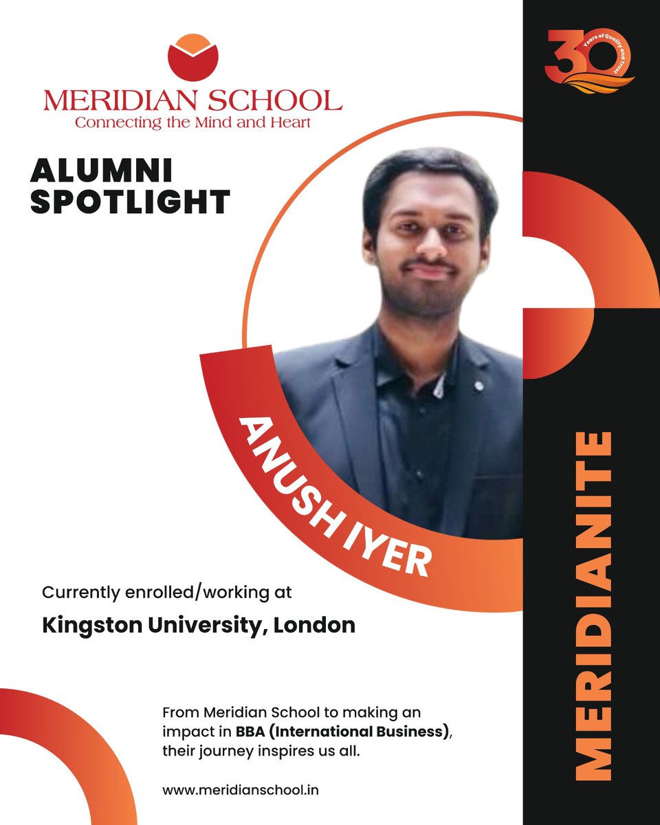 meridianschol's tweet image. We're bursting with pride as our alumnus shines at Kingston University, London, pursuing BBA (International Business)! 
#MeridianPride #AlumniSuccess #FutureLeaders #MeridianMadhapur #MeridianBanjara #MeridianKukatpally #EnvironmentalStewardship #CBSEBoardExams #PathtoSuccess