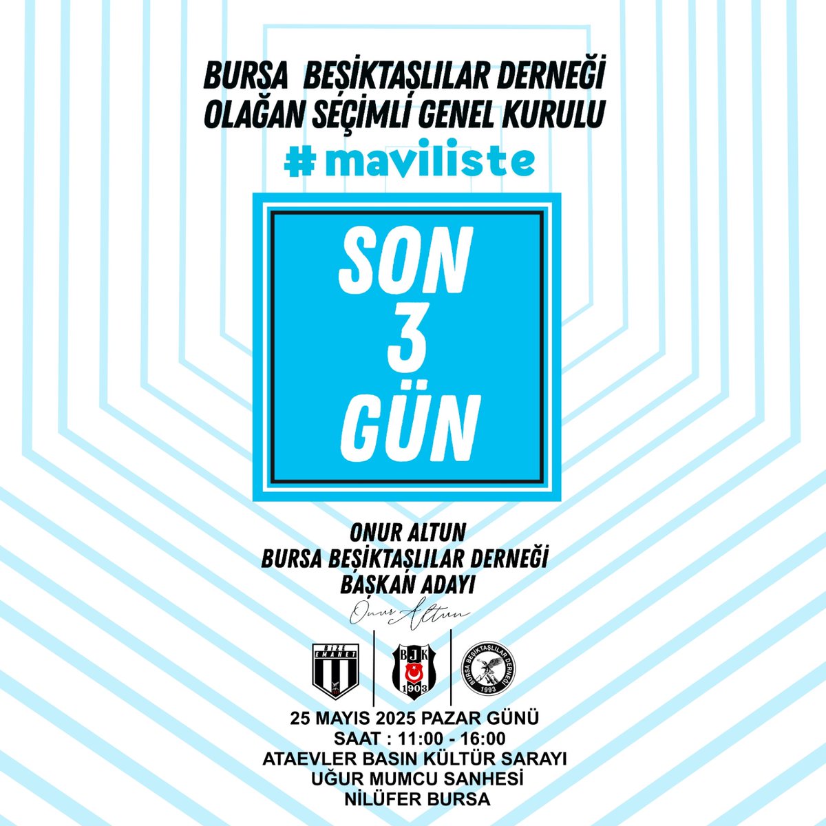 Tüm dernek üyelerimizi 25 Mayıs 2025 Pazar günü kongremize bekliyoruz. #Bursa #Beşiktaş #BizeEmanet #MaviListe #BursaBeşiktaşlılarDerneği #25Mayıs2025 #GenelKurul