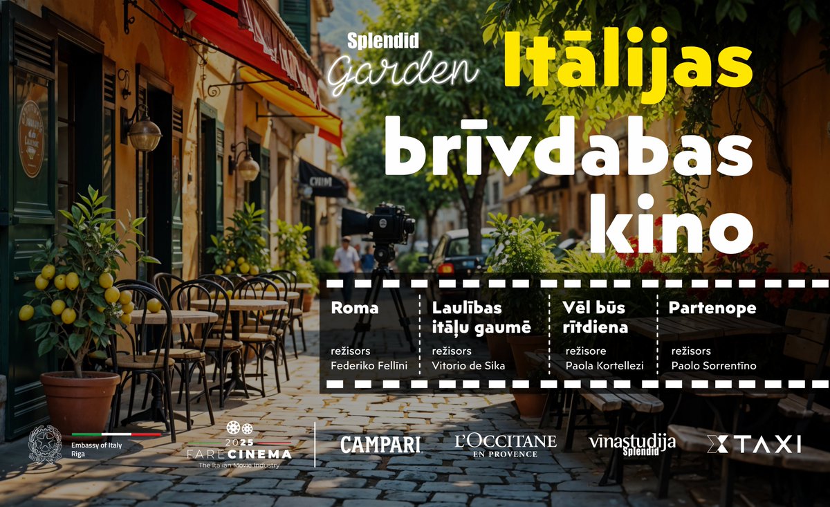 Kino vasara sākas <a href="/Kino_Splendid/">Splendid Palace</a>! 📽️🌿  Uz tikšanos "Splendid Garden" Itālijas brīvdabas kino seansos no 29. maija visas vasaras garumā! 🇮🇹🍹

Steidz rezervēt savu kino randiņu splendidpalace.lv!