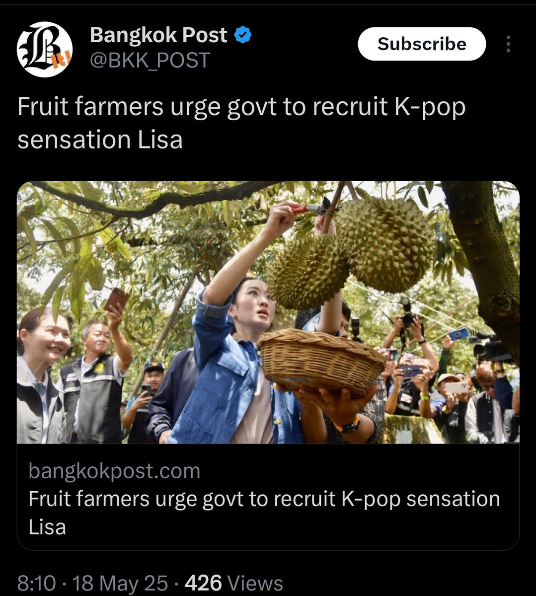 LalisaLovesMe2's tweet photo. Thai farmers should ask the PM or the other THAI girls to promote their fruits and #LeaveLisaAlone. I know for sure if anything goes wrong Lisa will be the first to get blame.😪@BangkokPostNews @BKK_POST @ASEANNOWTH https://t.co/t4IvWGvErL
