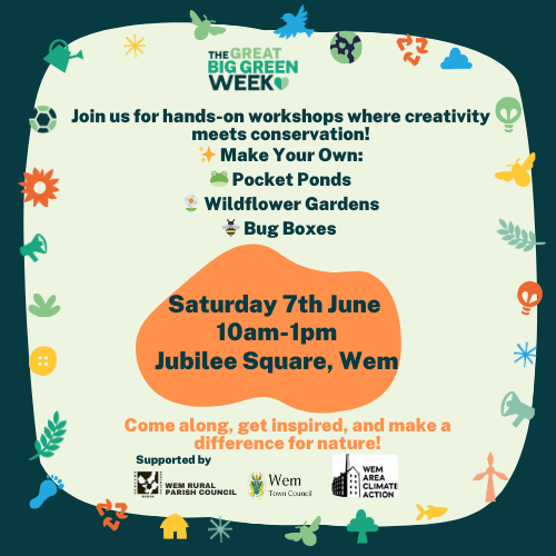 WemRuralParishC's tweet photo. 🌿 Join us for The Big Green Week in Wem!
🗓️ Sat 7 June, 10am–1pm
📍 Jubilee Square, Wem

🐸 Make pocket ponds
🌼 Plant wildflower gardens
🐝 Build bug boxes

Free, hands-on fun for all ages!

👉 More info: https://t.co/XNkOu2ofRd

#BigGreenWeek #Wem #WemRural #NatureCrafts https://t.co/YsapGwseTx