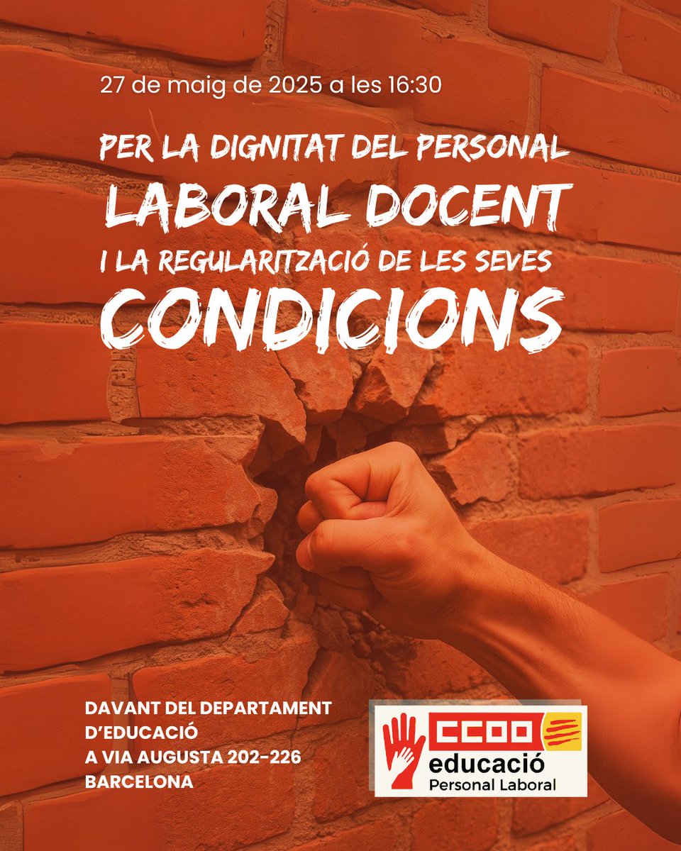<a href="/CcooMossos/">MossosCCOO</a> <a href="/CCOO/">COMISIONES OBRERAS</a> <a href="/ccoocatalunya/">CCOO de Catalunya</a> <a href="/Euro_COP/">EuroCOP 🇺🇦</a> <a href="/FscSeaa/">SEAA FSC CCOO #ElPoderDeCambiarLasCosas</a> <a href="/mossos/">Mossos</a> <a href="/PFCCOO/">PolicíaForal-CCOO. #SomosPolicíasForalesDeCCOO</a> <a href="/interiorcat/">Interior i Seguretat Pública</a> La talla política del <a href="/govern/">Govern de Catalunya</a> no està a l'alçada per prestigiar ni reconèixer amb dignitat les condicions laborals dels empleats públics.
<a href="/eniubo/">Esther Niubó</a> no dona resposta a <a href="/educaciocat/">Educació</a>  . <a href="/CCOOsanitat/">CCOOsanitat</a> <a href="/CCOOpublica/">CCOOEducació Pública</a> <a href="/ccoo_fsc_cat/">fsc-ccoo ➕drets➕ democràcia➕sindicat</a> reclamem millores que no arriben.
Fem pinya: guanyarem