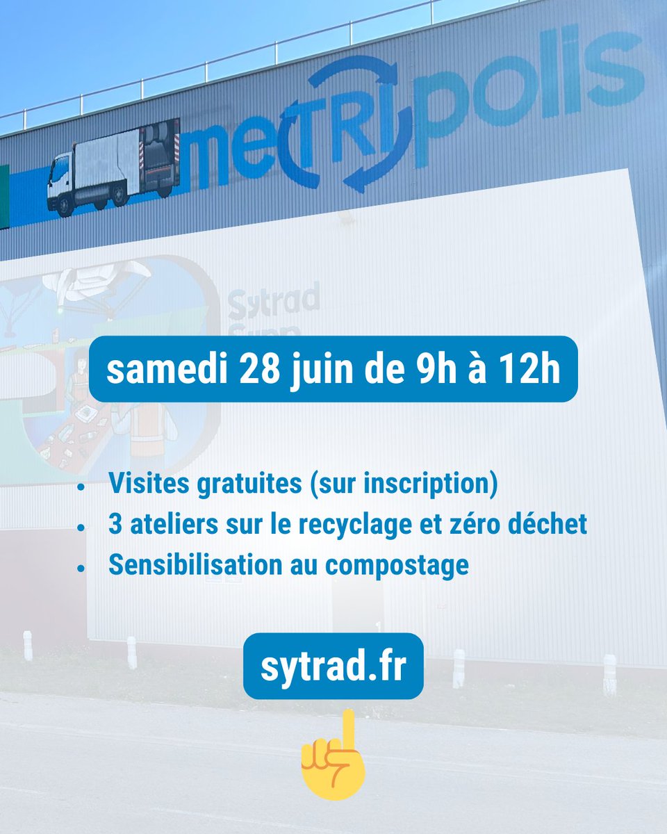 🗓️ RDV samedi 28 juin de 9h à 12h à MéTripolis :

- Visites gratuites du centre de tri à 9h, 10h ou 11h
- 3 ateliers immersifs gratuits zéro déchet et recyclage
- Animations sur le compostage

📍Portes-lès-Valence

Info &amp; inscriptions : lc.cx/yol7QB