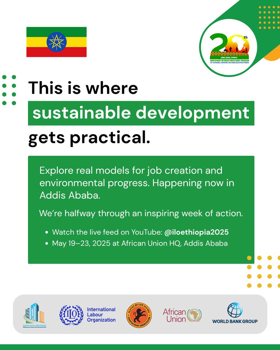 Don't miss the 20th ILO Regional Conference! Halfway through an inspiring week, but there's more to come on inclusive policy, resilient infrastructure &amp; green practices with ERA. Engage, learn, lead in Addis Ababa. Watch live: @iloethiopia2025 

#CommunityLed #ILOEthiopia2025