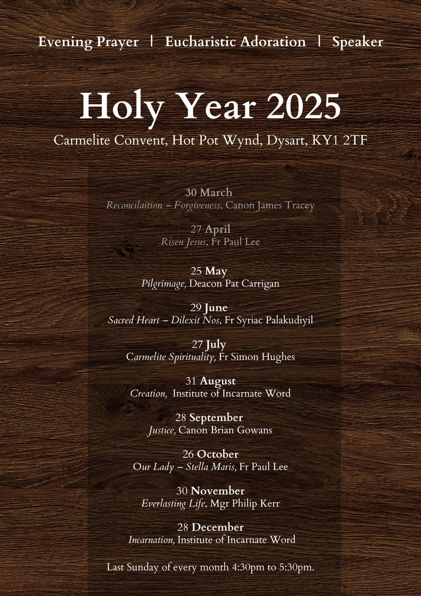This Sunday (25 May) Deacon Pat Carrigan speaks on the subject of Pilgrimage in the Holy Year talk series. It takes place at 4:30pm in the Carmelite Convent, Hot Pot Wynd, Dysart, KY1 2TF.

The one-hour event includes evening prayer, Eucharistic Adoration and is organised by the
