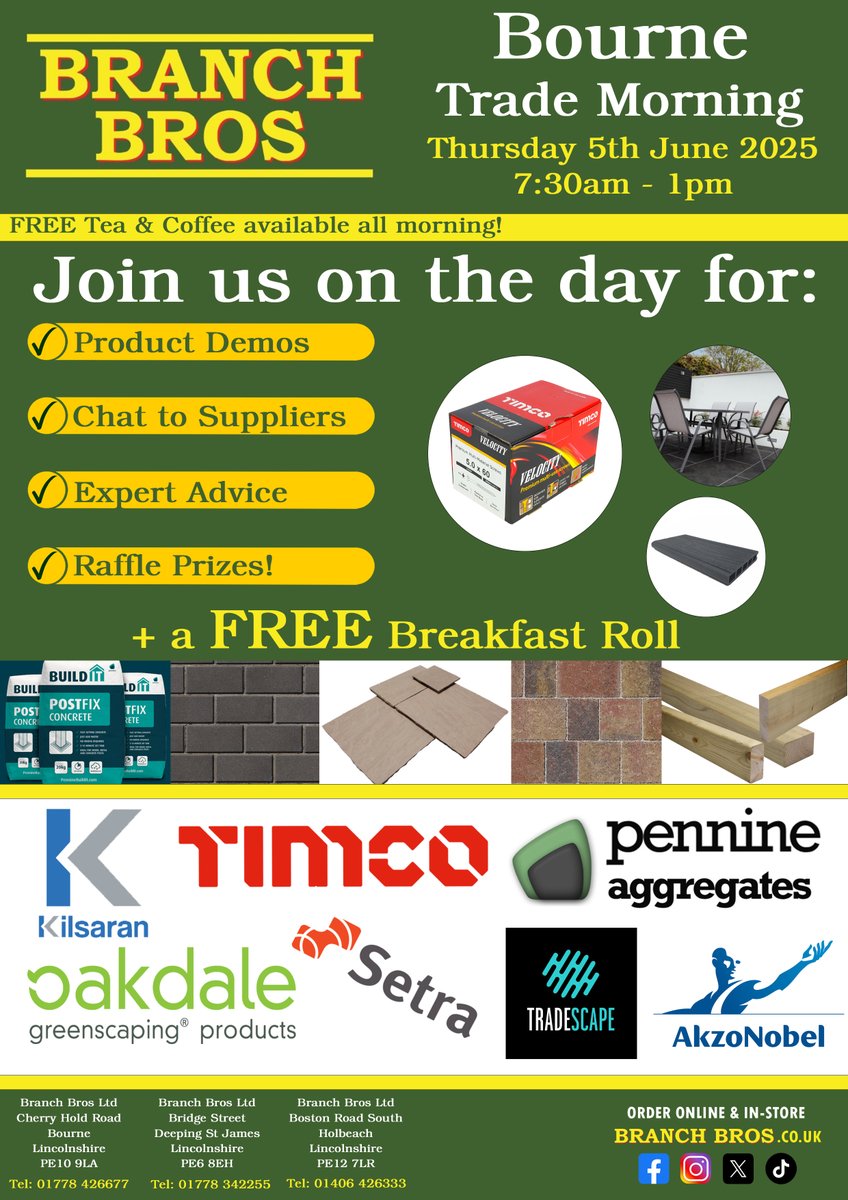 Join us on Thursday 5th June 2025 from 7:30am for our Bourne Trade Morning!

✔ Product Demos
✔ Chat to Suppliers
✔ Expert Advice
✔ Raffle Prizes
✔ FREE Tea &amp; Coffee all morning + Breakfast Roll!

We hope to see you there on the day!