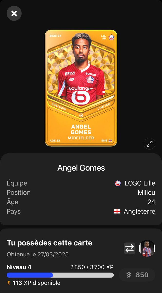Giveweay Sorare 

Je vous fais gagné la carte de Angel Gomes sur #Sorare pour la remporter ils vous faut 😄

Me follow <a href="/FootRadar_/">YaskoFoot23</a> 
Identifier un amis dans les commentaires 
Et Liker ❤️ et Republier ♻️

Bonne chance à tous 🥳

Le tirage au sort ce fait le Samedi 24 Mai 📆

Mon
