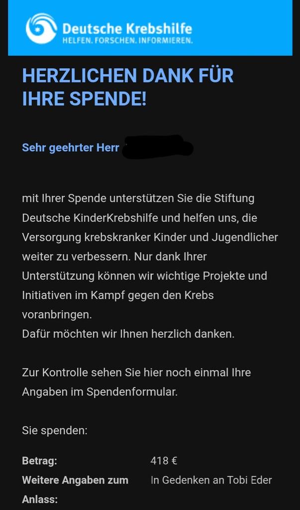 Das Ergebnis der #Ebb Saisonspende:

211 €
35 € (Korbi Geibel Superstar)
62 €
40 €
70 €

Heißt 418 € für (wie könnte es diese Saison anders sein) die Deutsche KinderKrebshilfe. Freu mich schon auf nächstes Jahr :)