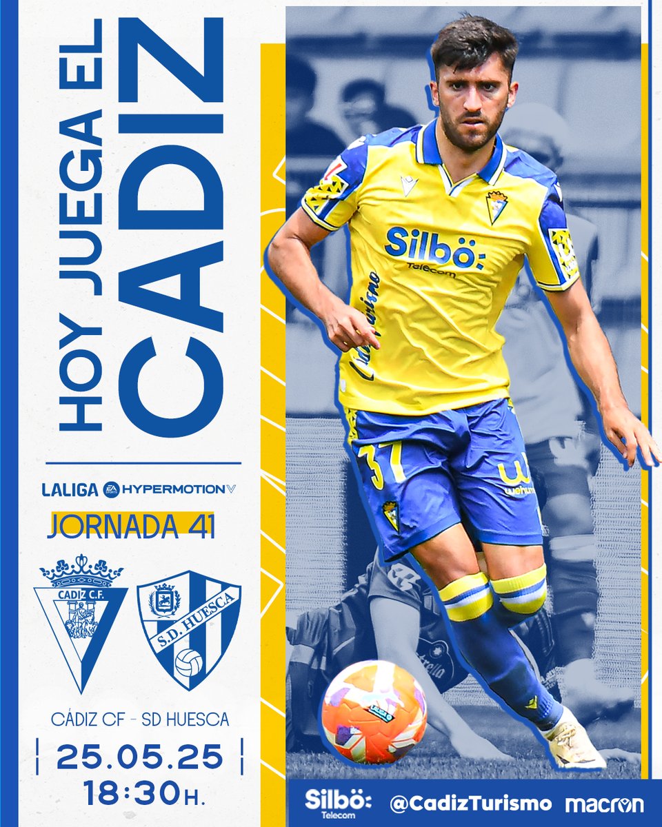 💛💙 #MatchDay

¡HOY ES DÍA DE PARTIDO!
¡HOY JUEGA EL CÁDIZ CLUB DE FÚTBOL!

🆚 <a href="/SDHuesca/">SD Huesca</a> 
📌 Jornada 41 de #LALIGAHYPERMOTION
⏰ 18:30 horas
📻 plaiz.cadizcf.com
📺 LaLiga2 TV
#⃣ #CádizHuesca

#VamosCádiz
