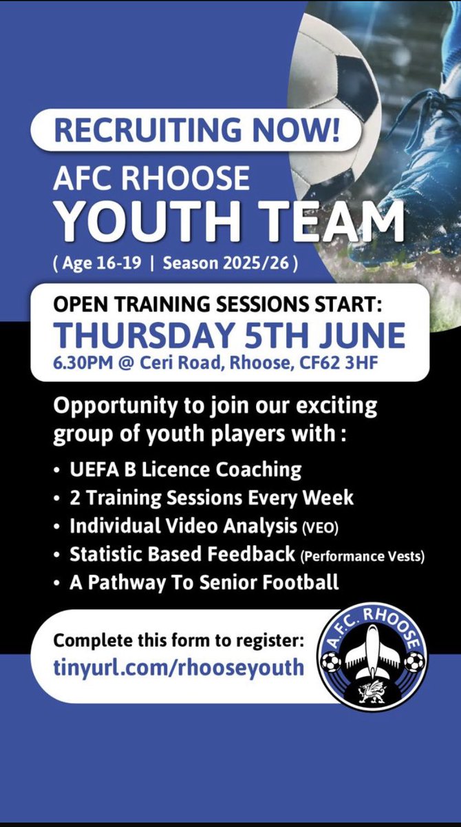 We’ve had a huge amount of interest in our youth team for next season - If you’d like to be involved, please register by clicking on the link at the bottom of the flyer 💙