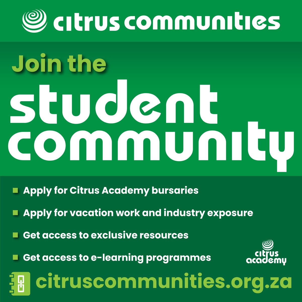 Citrus Communities is an online space built for individuals who are passionate about learning, sharing knowledge, and growing together. 

🍊Visit citruscommunities.org.za to join the student community.