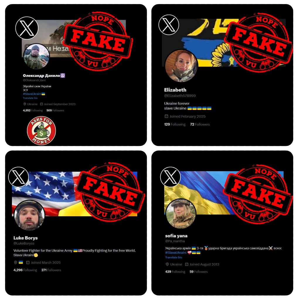 Mica4711's tweet image. Highly recommend following @vu_intl – exposing fake accounts impersonating real Ukrainian soldiers. A must-follow for spotting scams and disinfo.

#scam #xscam #FakeSoldier #FakeSoldiers