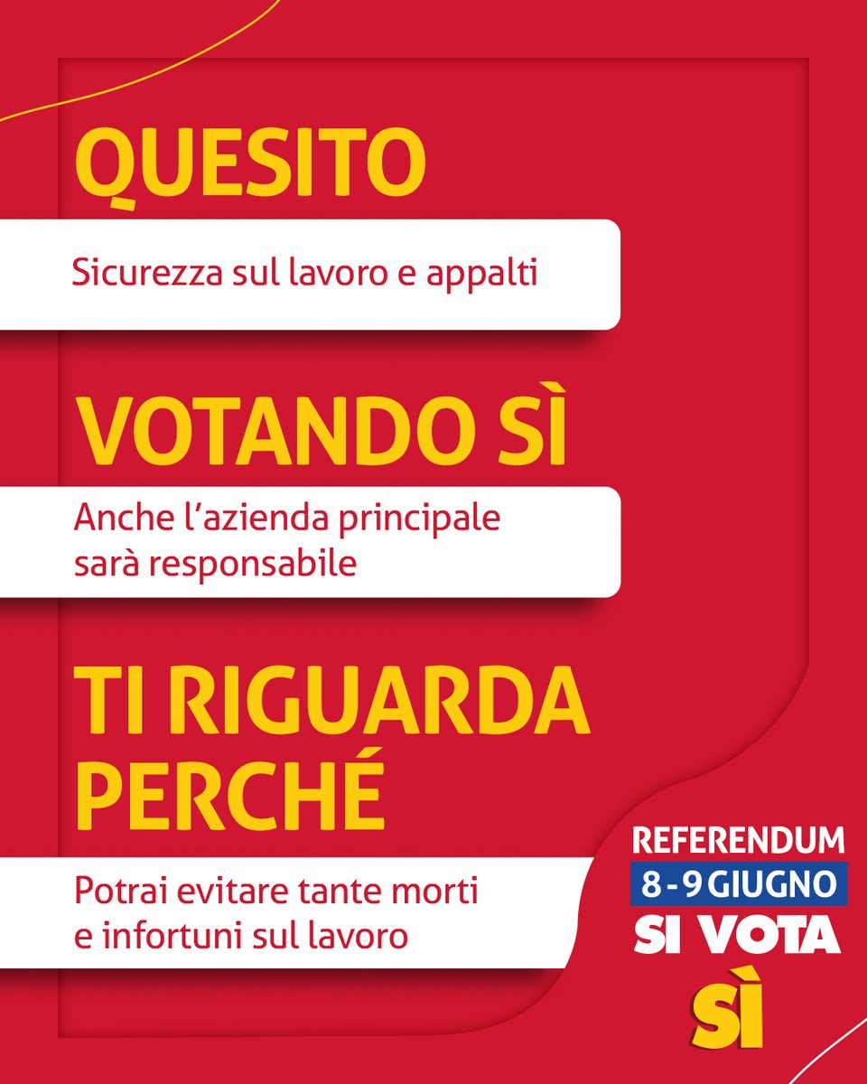 Poi non dire che non lo sapevi.

Il #Referendum2025 riguarda anche te.

L’8 e 9 giugno vieni a votare.

#insiemeperilreferendum #Lavoro #Diritti #Cittadinanza #CGIL