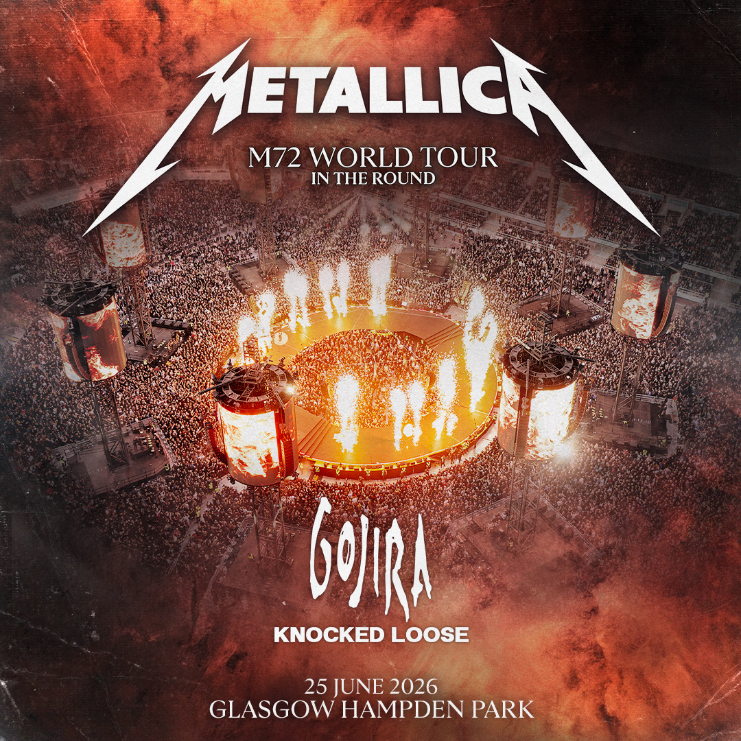 ⚡ JUST ANNOUNCED ⚡

METALLICA: M72 World Tour with special guests Gojira and Knocked Loose will be coming to Hampden Park Stadium on Thursday 25th June 2026 🤘

Click the link for more info: tinyurl.com/yhm2mc3j

#HampdenPark #Glasgow #Metallica #M72Tour