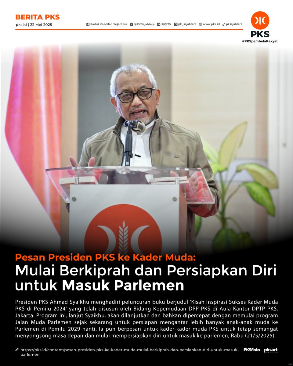 Pesan Presiden PKS ke Kader Muda: Mulai Berkiprah dan Persiapkan Diri untuk Masuk Parlemen

"Tetaplah semangat, songsong masa depan yang lebih baik dan bekerjalah dari sekarang untuk mengukir prestasi-prestasi," ~<a href="/syaikhu_ahmad/">Ahmad Syaikhu</a> 

pks.id/content/pesan-…