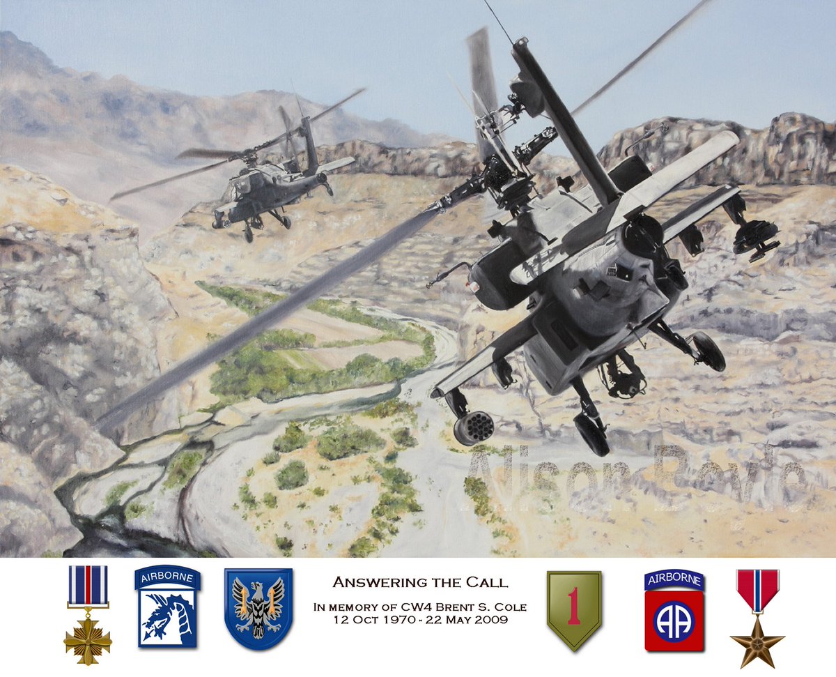 Tough day. 16 years ago we lost one our Nation's best. Today I honor the man that saved my life, but gave his five years later. CW4(R) Brent Cole, father, husband, friend to all. I miss him every day. #NeverForget 
alisonboyleart.com/AnsweringtheCa…