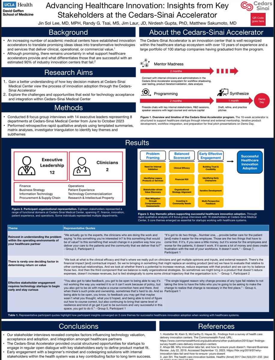 What makes an healthcare accelerator effective? Great rapid qual work by Randy Tsai and Jin Sol Lee on what makes <a href="/CedarsSinai/">Cedars-Sinai</a> tick #CIC25 <a href="/AMIAinformatics/">AMIA</a>