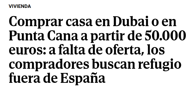 "A falta de oferta, los compradores buscan refugio fuera de España" hoy en El Mundo

A esa necesidad de no parar de acaparar vivienda para especular le llaman "buscan refugio"

Para qué queremos construir si esta gente va a comprar todo sobre plano