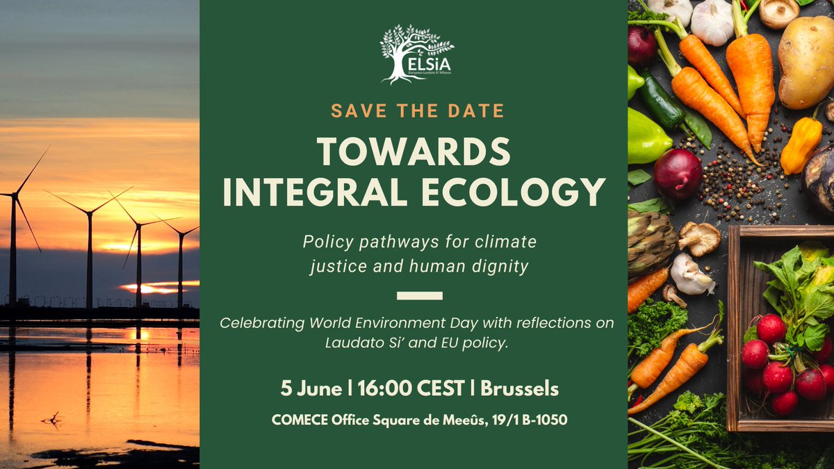 🌍 10 years ago, #LaudatoSi’ called us to care for our common home.
This #WorldEnvironmentDay, ELSiA joins EU leaders to ask: How do we turn its vision into real political action? Join us for this event at COMECE, in Brussels.
📅 5 June | 🕓 16:00 CEST
 🔗 buff.ly/a3UEL2A
