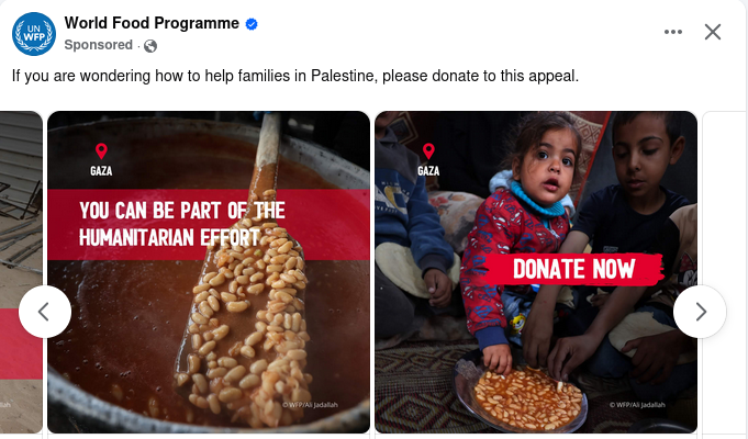 PeterHarling's tweet image. Now my Facebook is a stream of organizations fundraising for Gaza. They show themselves on site, piling up food, cooking copious meals, even prepping herds for Adha.
They both invoke siege and famine and imply the opposite visually.
Incredibly, even the UN does as much.