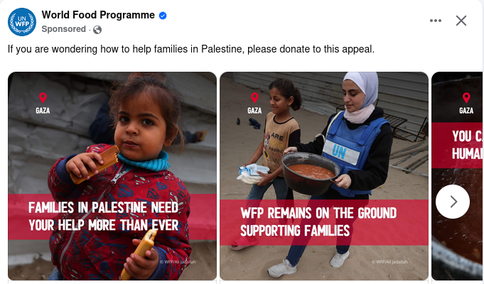PeterHarling's tweet image. Now my Facebook is a stream of organizations fundraising for Gaza. They show themselves on site, piling up food, cooking copious meals, even prepping herds for Adha.
They both invoke siege and famine and imply the opposite visually.
Incredibly, even the UN does as much.