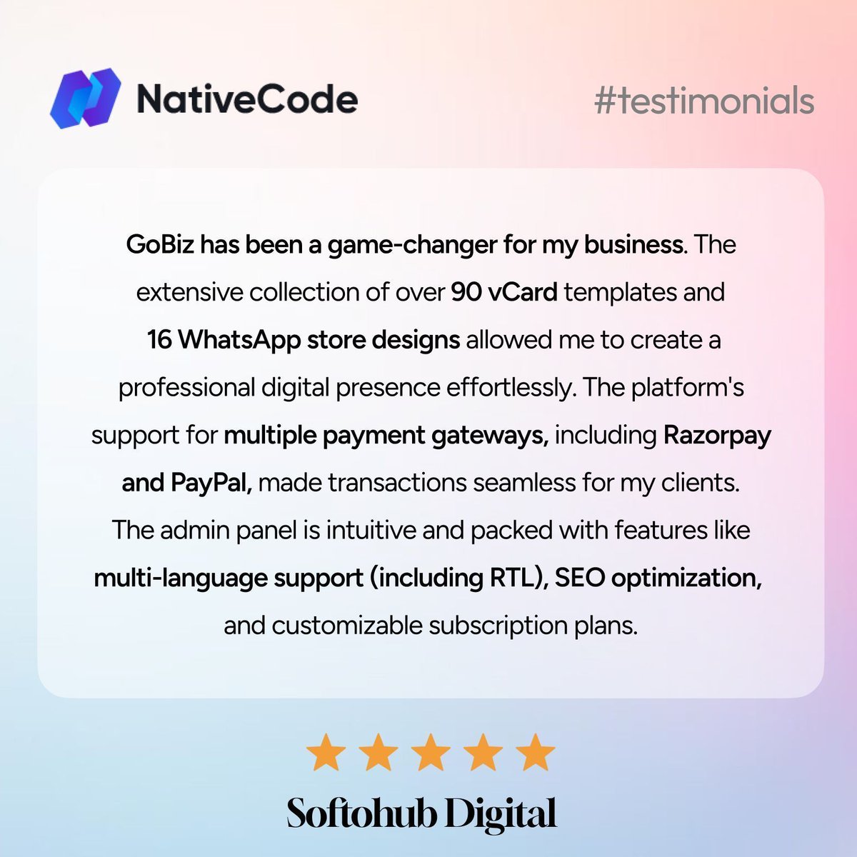 NativeCodeIn's tweet image. 🌟 The Longest Feedback ever we had! 🤩
📈 To be continued on next post ✨
🔗 Check our GoBiz here - cutt.ly/6raSfYYJ
#SaaS #NativeCode #ClientFeedback
