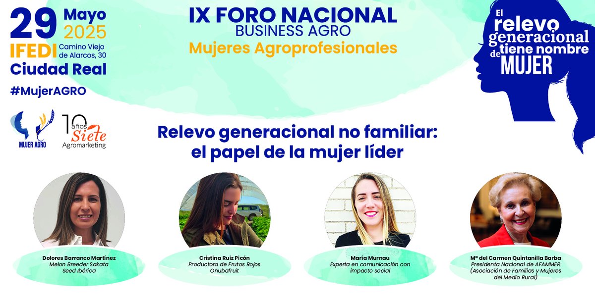 QuintanillaCarm's tweet image. El relevo generacional en el sector agro tiene nombre de mujer 💪🌱. 
Orgullosa de participar en el #IXForoMA el 29 de mayo en Ciudad Real para visibilizar el liderazgo femenino rural. ¡Juntas avanzamos hacia la igualdad real!
#MujerAGRO #Empoderamiento #MedioRural