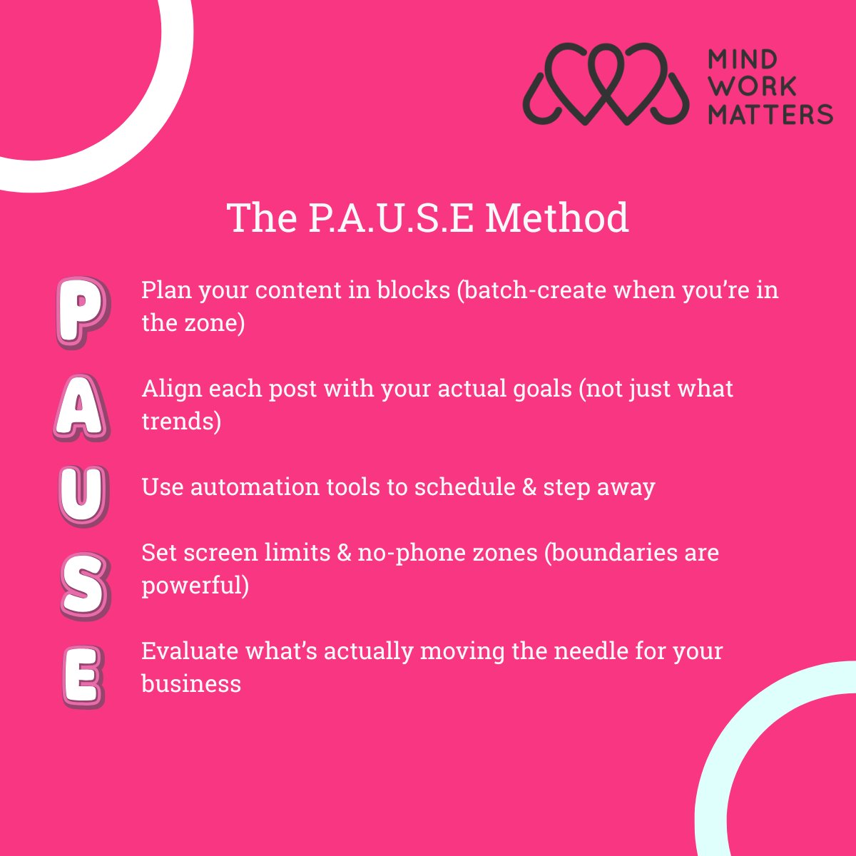 mindworkmatters's tweet image. I used to feel like if I wasn’t posting constantly, my business would vanish.
Then I stepped back.
I found clarity, creativity, and my business still grew.
Try the #PAUSEMethod
Plan. Align. Use tools. Set limits. Evaluate.
Less posting, more purpose.
#MarketingTips