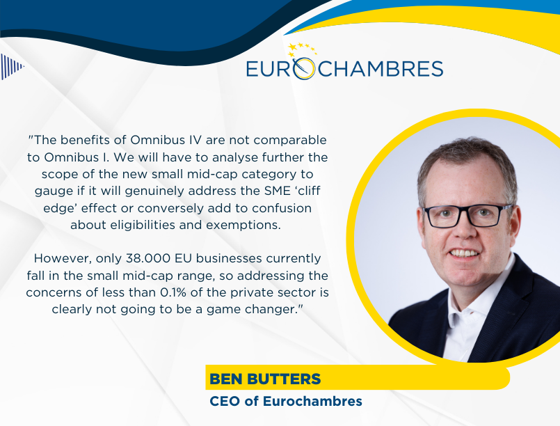 Covering <0.1% of current EU #businesses, the #OmnibusIV small mid cap proposal is unlikely to be a game changer.

The simplification packages must get to the root of European businesses’ compliance and #reporting burdens, not just tinker around the edges.