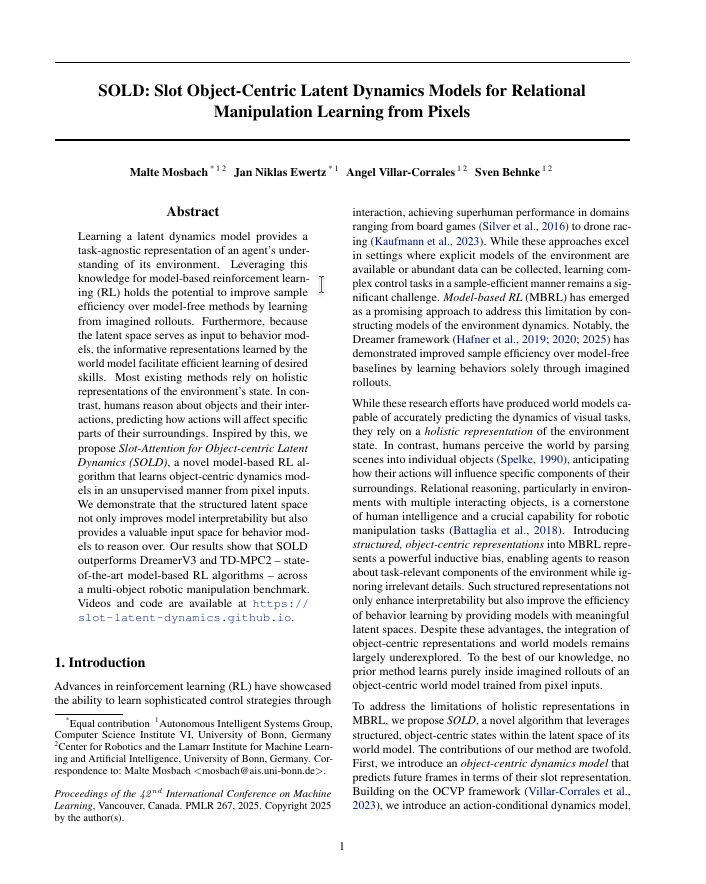 angelvillar96's tweet photo. 🎉 Excited to share that we have two papers accepted at #ICML2025!
Both explore slot-based object-centric representations, pushing towards more structured world and dynamics modelling. 
🧵Thread below with summaries &amp; figures: 
[1/7] https://t.co/uDmzZF4jO4