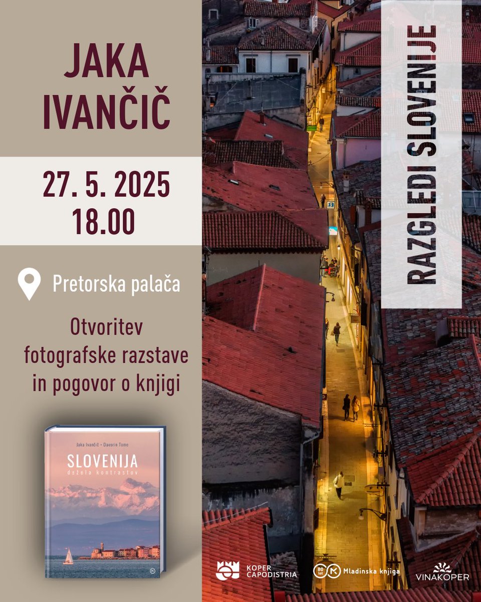 📸 You’re invited!
On May 27 at 18:00, opening of my photo exhibitions in Koper (Cathedral bell tower &amp; city wall) and launch of my new book Slovenia, Land of Contrast 📖 with texts by biologist Davorin Tome.
🎉 Free entry – join me!
<a href="/Mladinska_MK/">Mladinska knjiga 📖</a> <a href="/Koper_Istra/">Koper</a> <a href="/SloveniaInfo/">Feel Slovenia</a>