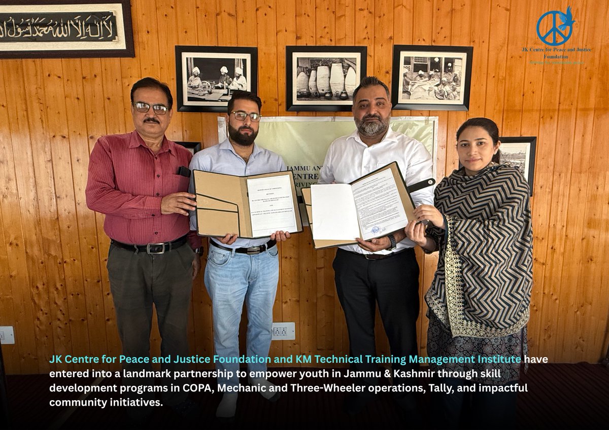 JK Centre for Peace & Justice (JKCPJ) Foundation (@jkcpj_official) on Twitter photo JKCPJ is excited to partner with KM Technical Training and Management Institute (KMTTMI) to bring hands-on, career-driven training to young people across Jammu & Kashmir.#JKCPJ #YouthEmpowerment #SkillDevelopment #KMTTMI <a href="/MSDESkillIndia/">Skill India</a> <a href="/NSDCIndia/">NSDC India</a> <a href="/ListenNadir/">Nadir Ali 🚀</a> <a href="/sakinaitoo/">Sakina Itoo</a> JKCPJ is excited to partner with KM Technical Training and Management Institute (KMTTMI) to bring hands-on, career-driven training to young people across Jammu & Kashmir.#JKCPJ #YouthEmpowerment #SkillDevelopment #KMTTMI <a href="/MSDESkillIndia/">Skill India</a> <a href="/NSDCIndia/">NSDC India</a> <a href="/ListenNadir/">Nadir Ali 🚀</a> <a href="/sakinaitoo/">Sakina Itoo</a>
