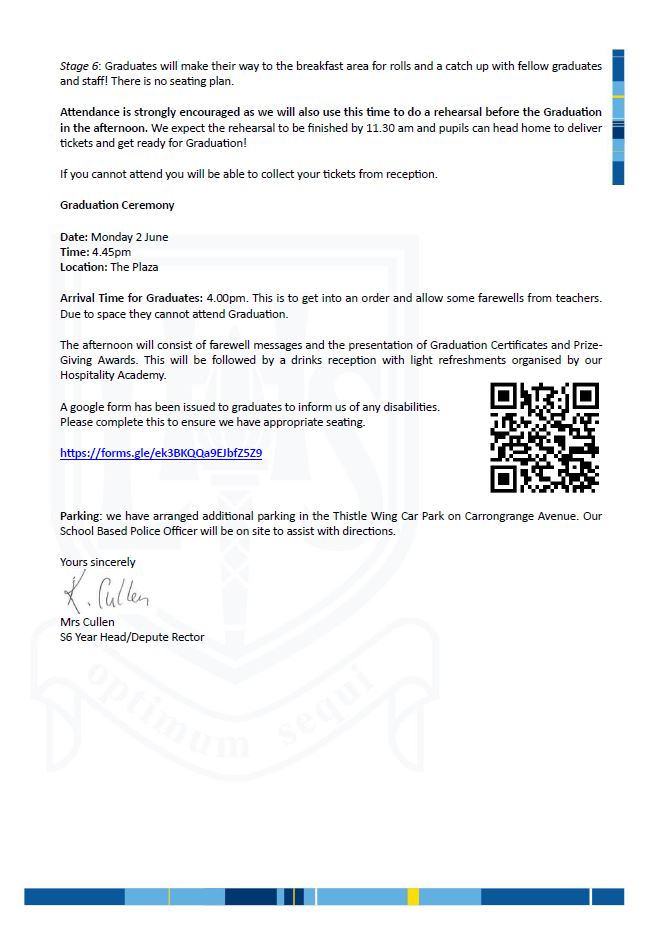 🎺Additional information regarding our Graduation Breakfast and Graduation Ceremony 🎺