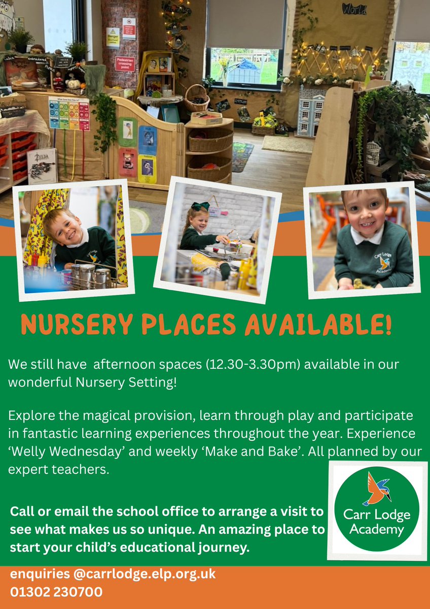 Carr Lodge Academy (@carr_lodge_acad) on Twitter photo We still have spaces available in our afternoon Nursery for September 2025. Come and visit to see what makes us so special. <a href="/ExceedLP/">Exceed Learning Partnership</a> We still have spaces available in our afternoon Nursery for September 2025. Come and visit to see what makes us so special. <a href="/ExceedLP/">Exceed Learning Partnership</a>