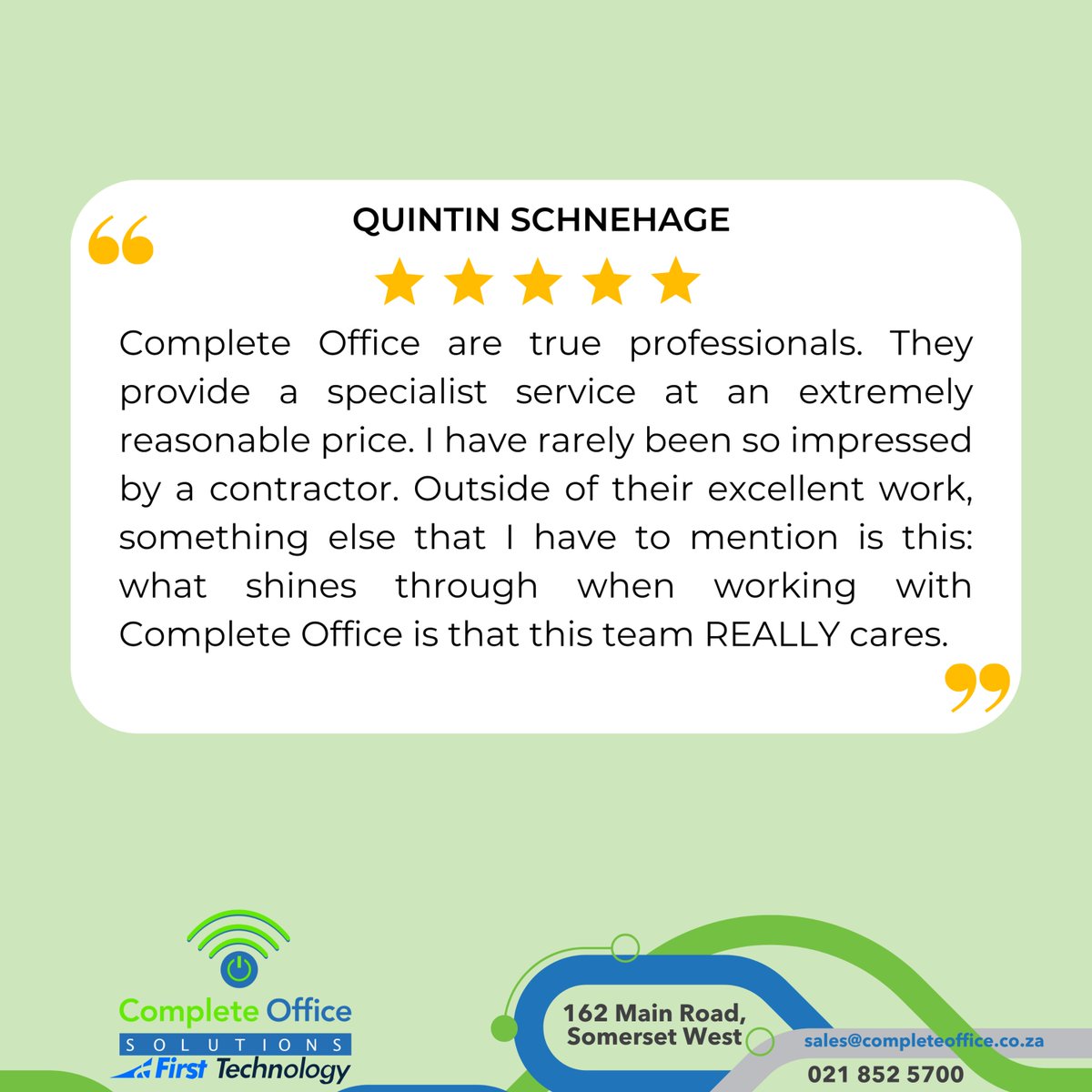 ✨ Success Story: Professionalism and genuine care make all the difference.

Another happy client after their inverter, battery &amp; solar install.

"Complete Office are true professionals... this team REALLY cares."

#SuccessStory #ClientReview #CompleteOffice #CustomerService