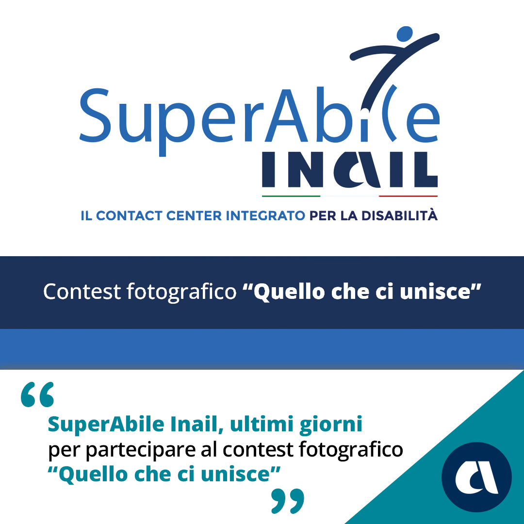 Inail (@inail_gov) on Twitter photo Ultimi giorni per partecipare a "Quello che ci unisce": il contest di <a href="/superabileinail/">SuperAbile Inail</a> ha l'obiettivo di lanciare un messaggio di #inclusione, unione, vicinanza o comunione tra le persone attraverso le foto.
Scadenza ❗️ h.12:00 del 24.05.2025
Info 👉 cutt.ly/2rpzymSE Ultimi giorni per partecipare a "Quello che ci unisce": il contest di <a href="/superabileinail/">SuperAbile Inail</a> ha l'obiettivo di lanciare un messaggio di #inclusione, unione, vicinanza o comunione tra le persone attraverso le foto.
Scadenza ❗️ h.12:00 del 24.05.2025
Info 👉 cutt.ly/2rpzymSE