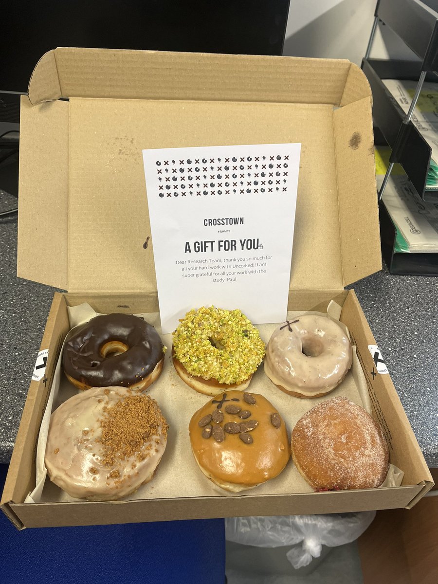 A huge thank you for our yummy treats from one of our ED doctors; Dr Paul Bonhomme for our help with the Uncorked study 😍🍩🤩