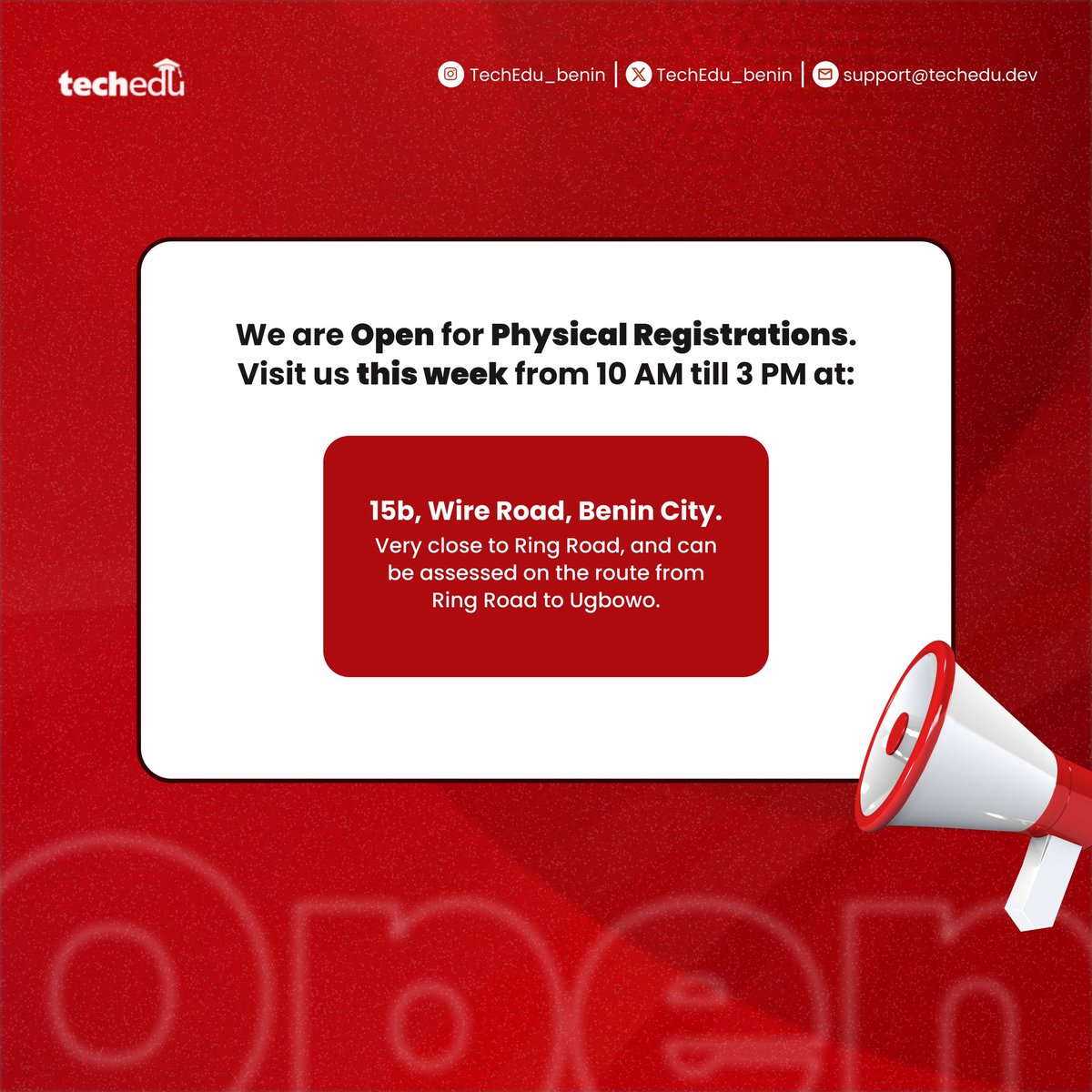 techedu_benin's tweet image. Have you been wanting to come for physical registration? You can now do that.🥳

#TechEdu #TechAcademyInBeninCity #BeninCity
