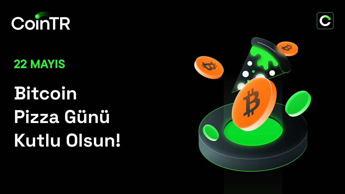 CoinTRTurkiye's tweet photo. 🍕 Bitcoin Pizza Günü Kutlu Olsun! 🍕

🟢 Bugün konu sadece bir pizza değil, aynı zamanda kripto tarihinin dönüm noktası. 

📢 Gün içinde sürpriz bir etkinliğimiz olacak, takipte kal! 

#CoinTR #KriptonunGüvenliNoktası #BitcoinPizzaDay https://t.co/83kMfspVDD