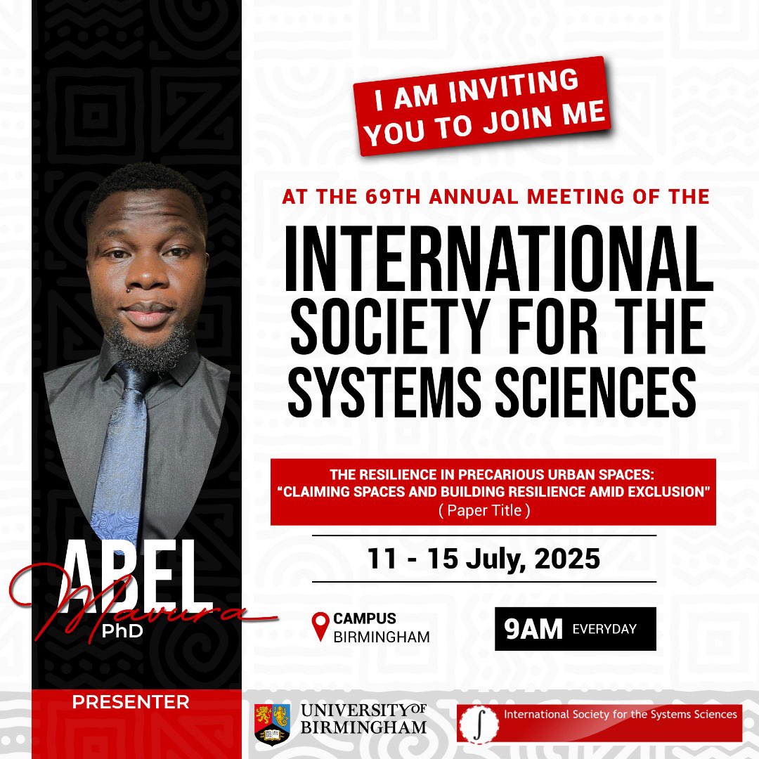 📣 I’m honoured to present at the 69th Annual Meeting of @ISSS_org in Birmingham, UK!
📅 11–15 July 2025
Topic: Resilience in Precarious Urban Spaces
Join us as we explore systems thinking and social transformation.
#ISSS2025 #Migration #UrbanCommons #Resilience #SystemsThinking