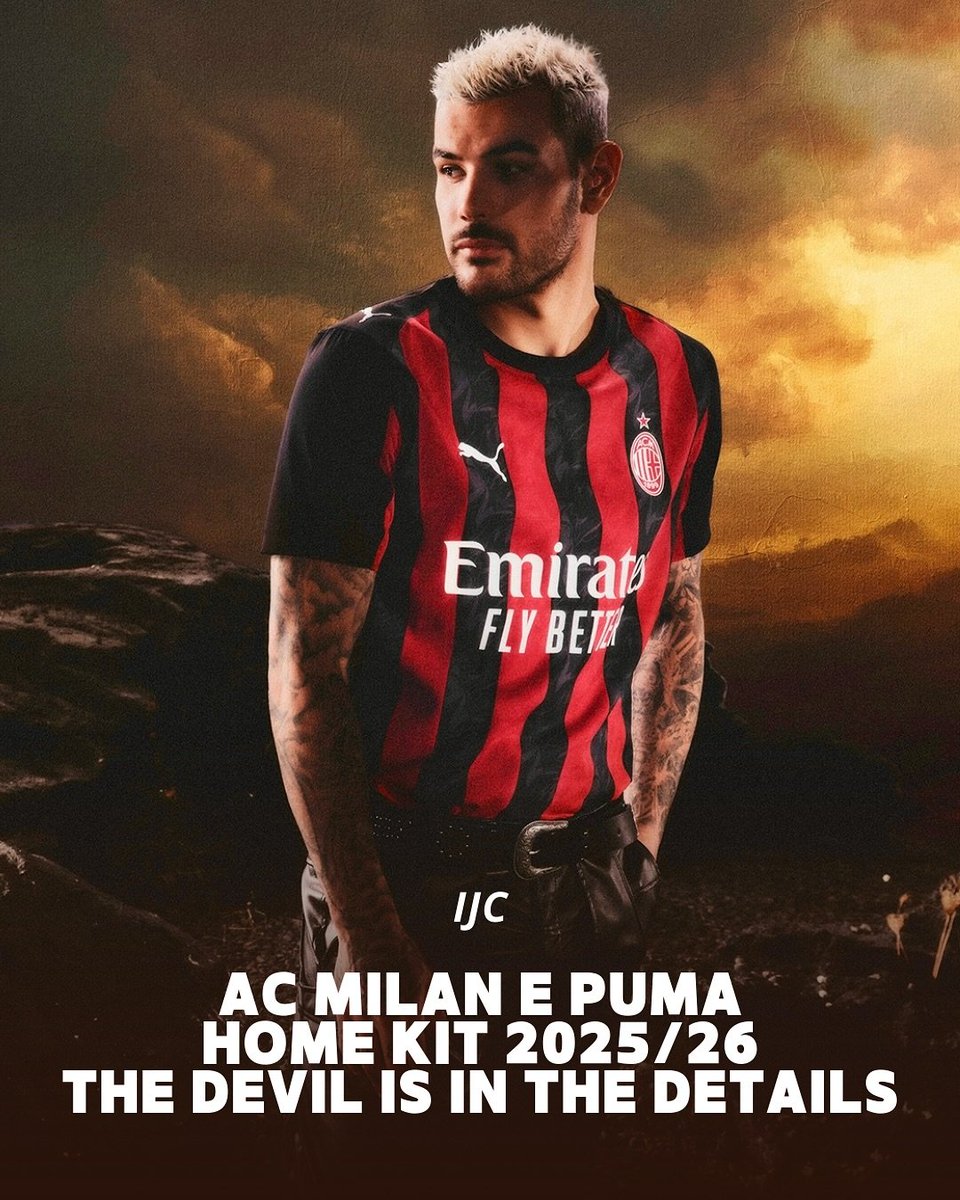FilippoIJC's tweet photo. 🔥 "The Devil is in the details" 🔴⚫

AC Milan e PUMA svelano l’Home kit 2025/26: strisce rossonere infuocate, stemma rosso fuoco e un omaggio alla visione del fondatore Kilpin.

Un kit infernale per onorare 125 anni di storia. 🔥

Cosa ne pensate? 
#acmilan #footballshirt #IJC https://t.co/ObQOAKNVOj