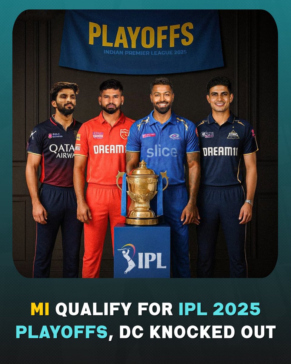 thenewsboxtamil's tweet photo. MI qualify for IPL 2025 playoffs, DC knocked out

#playoffs2025 #ipl2025 #msdhoni #hardikpandya #submangill #shreyasiyer #ipl https://t.co/58dMuzOSFu