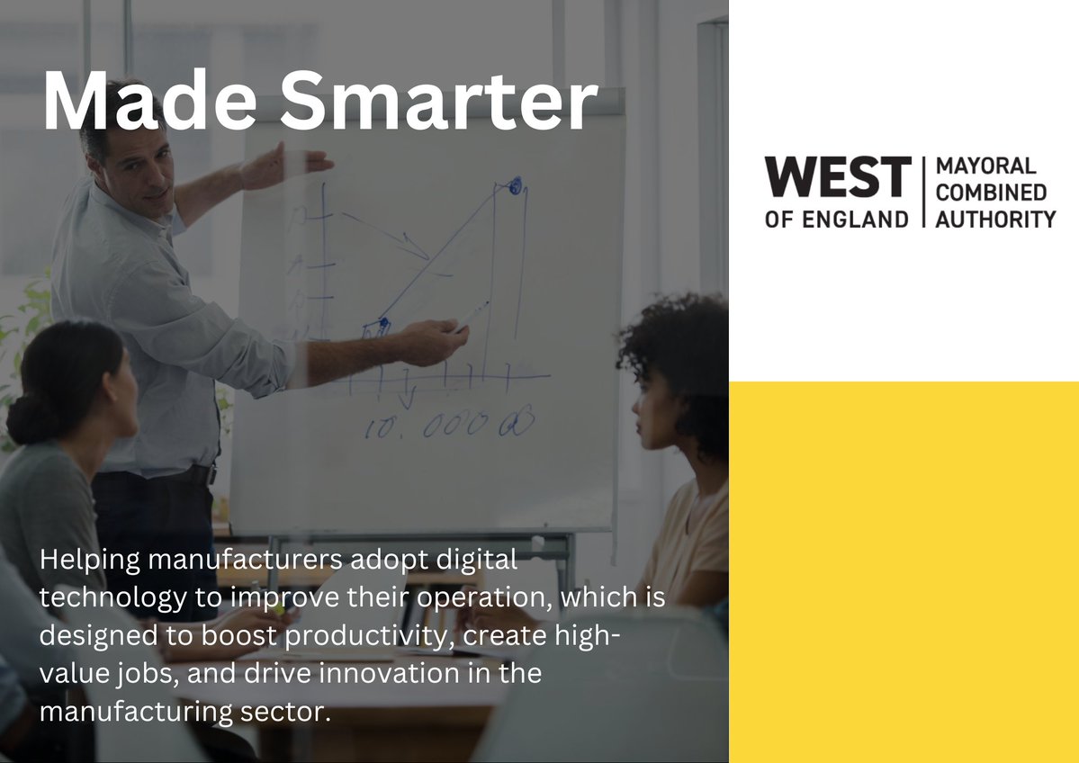 B&NES Council (@bathnes) on Twitter photo Looking to boost efficiency, cut costs, and grow your manufacturing business? The <a href="/WestofEnglandCA/">West of England Mayoral Combined Authority</a> 'Made Smarter' offers expert support including digital leadership training, grant funding and internships.
Find out if you're eligible here: westofengland-ca.gov.uk/growth-hub/tec… Looking to boost efficiency, cut costs, and grow your manufacturing business? The <a href="/WestofEnglandCA/">West of England Mayoral Combined Authority</a> 'Made Smarter' offers expert support including digital leadership training, grant funding and internships.
Find out if you're eligible here: westofengland-ca.gov.uk/growth-hub/tec…