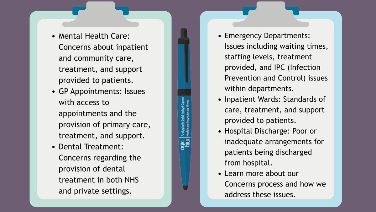 HIW_Wales's tweet photo. 📢 What We’re Hearing: Themes from Reported Concerns

Over the last year, HIW has received 792 concerns relating to healthcare services. Here are the main themes we've identified 👇

#PatientCare #HIW #MentalHealth #DentalCare #EmergencyServices #InpatientCare #HospitalDischarge https://t.co/xNRD0fBXBE