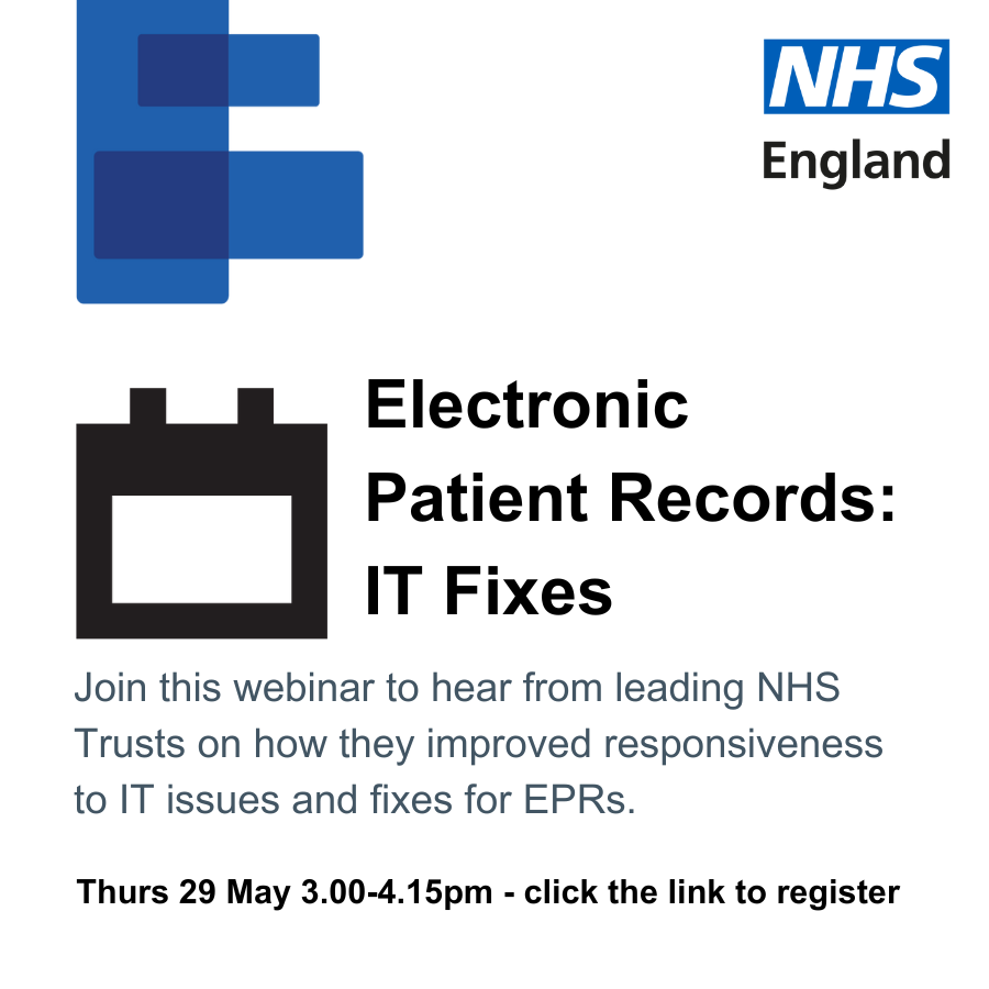 NHS England Transformation (@nhsdigital) on Twitter photo The EPR Usability Survey 2024 received 23000+ responses!
Hear how <a href="/NHSiMerseyside/">NHS Informatics Merseyside</a> & <a href="/NHSKentCHFT/">Kent Community Health NHS Foundation Trust</a> improved results for #EPR IT and fixes in this webinar - 29 May, 3-4.15pm β with <a href="/KLASresearch/">KLAS Research</a> providing examples of global best practice
Register: events.teams.microsoft.com/event/f3a4d753β¦ The EPR Usability Survey 2024 received 23000+ responses!
Hear how <a href="/NHSiMerseyside/">NHS Informatics Merseyside</a> & <a href="/NHSKentCHFT/">Kent Community Health NHS Foundation Trust</a> improved results for #EPR IT and fixes in this webinar - 29 May, 3-4.15pm β with <a href="/KLASresearch/">KLAS Research</a> providing examples of global best practice
Register: events.teams.microsoft.com/event/f3a4d753β¦