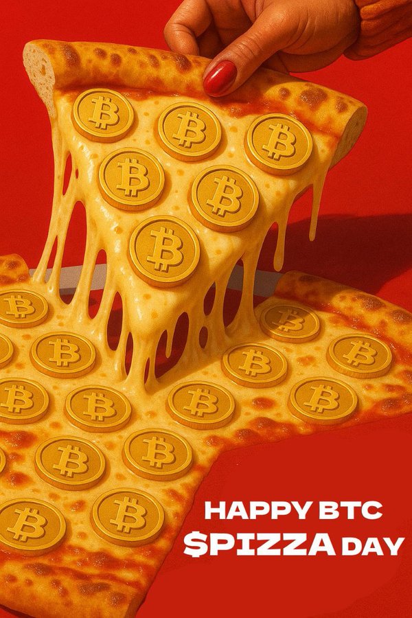 GM!

15 yrs ago, a legend named Laszlo dropped 10,000 $BTC on 2 Papa John’s pizzas.

Today? That’s a $1.07B snack.

The most expensive dinner flex in crypto history 😂

Happy #BitcoinPizzaDay you beautiful degenerates 🍕🚀